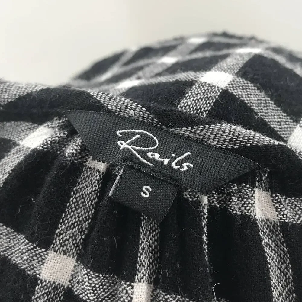 Rails Celeste Onyx Plaid White Check Linen Blouse